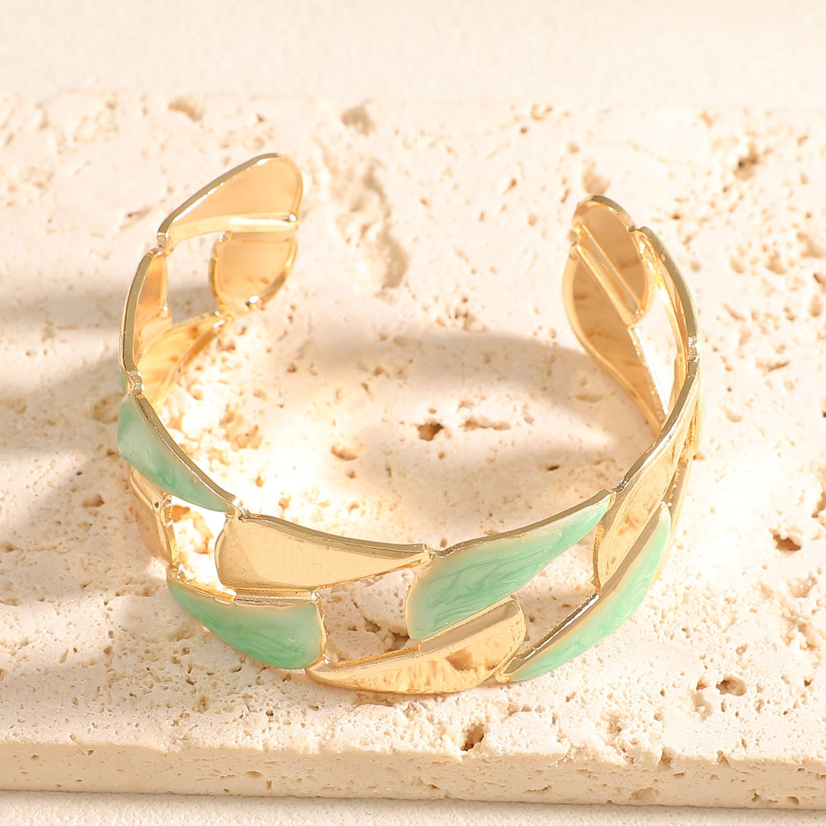 Women's Open Bangle with Elegant Leaf Design Symbol Fashion