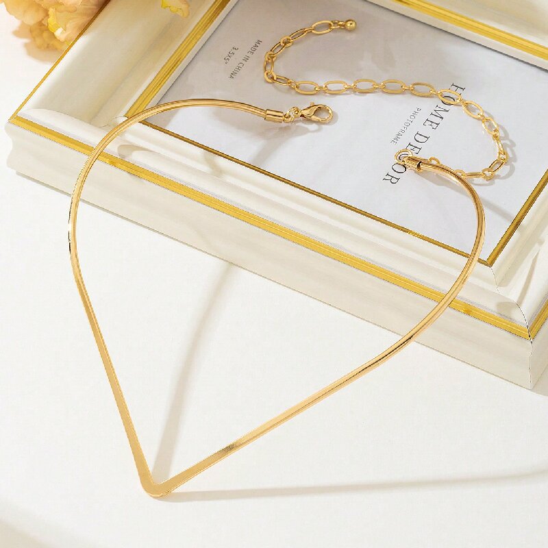 Women Choker Necklace with Modern V Design Symbol Fashion