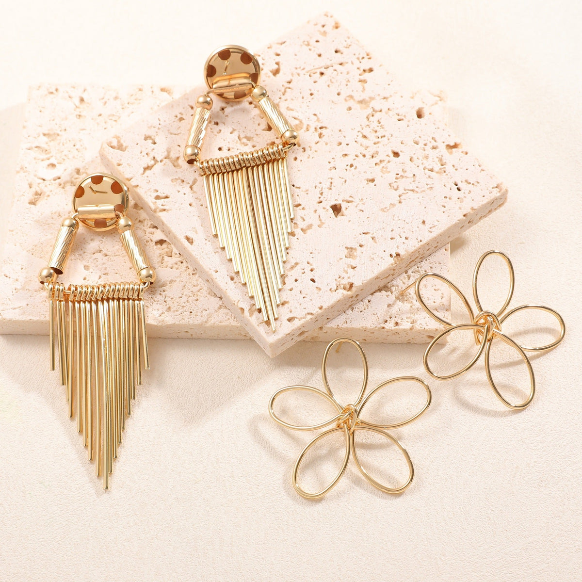 Ladies Hanging Earrings in Artistic Flower Design Symbol Fashion
