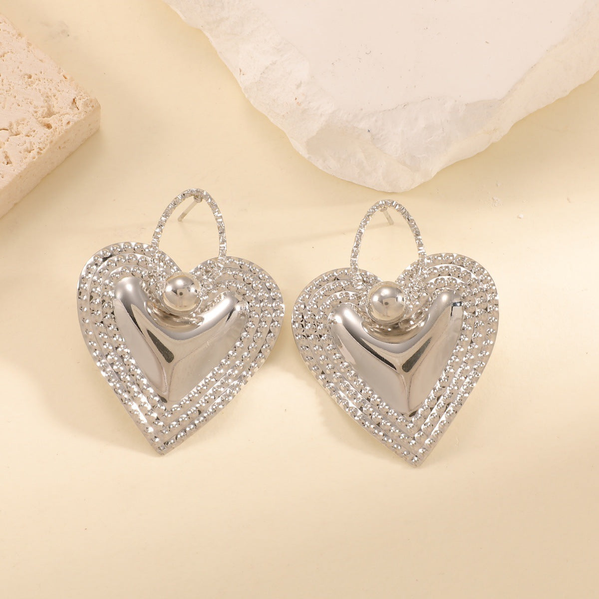 Ladies Heart-Shaped Earrings with Sparkling Zircon Decorations Symbol Fashion