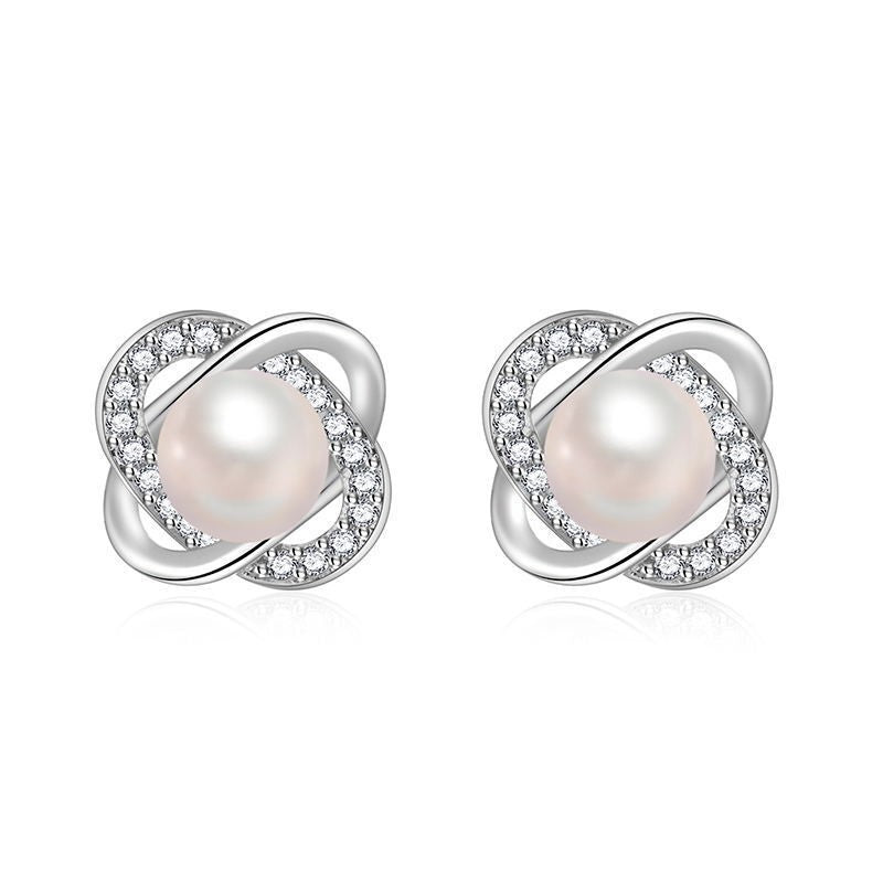 Ladies earrings with artistic pearl design and sparkling zirconia Symbol Fashion