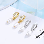 Ladies earrings with elegant zirconia decorations and pearl pendants Symbol Fashion