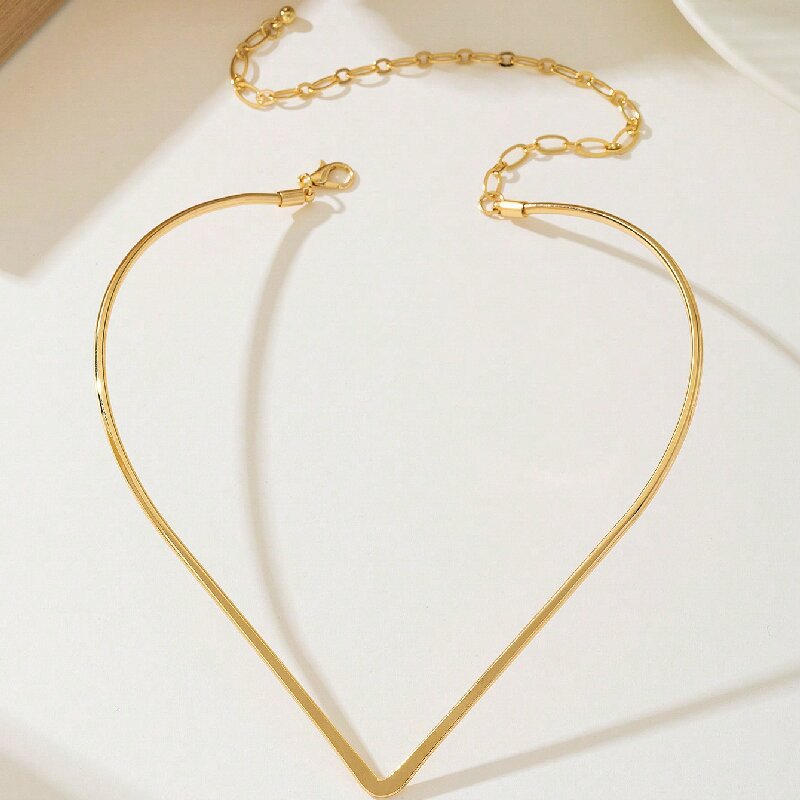 Women Choker Necklace with Modern V Design Symbol Fashion