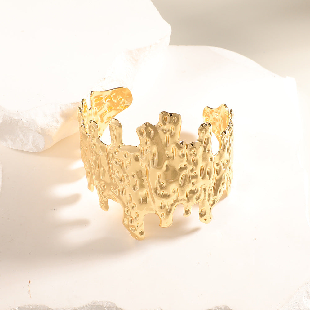 Women Open Bangle with Artistic Relief Design Symbol Fashion