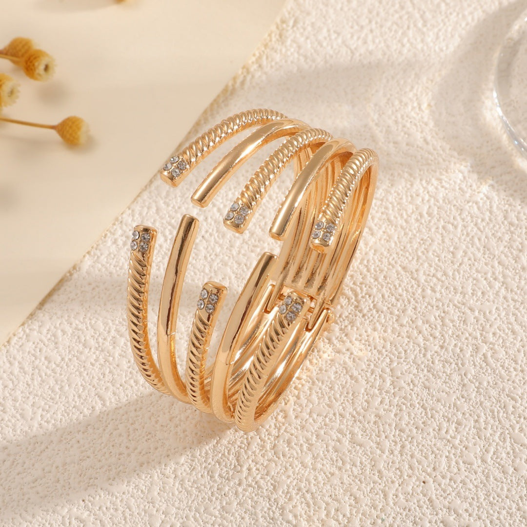 Women's Open Bangle with Modern, Layered Design Symbol Fashion