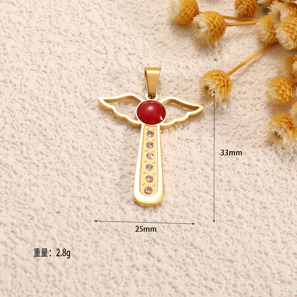 Ladies cross pendant with heart-shaped design and sparkling accents Symbol Fashion