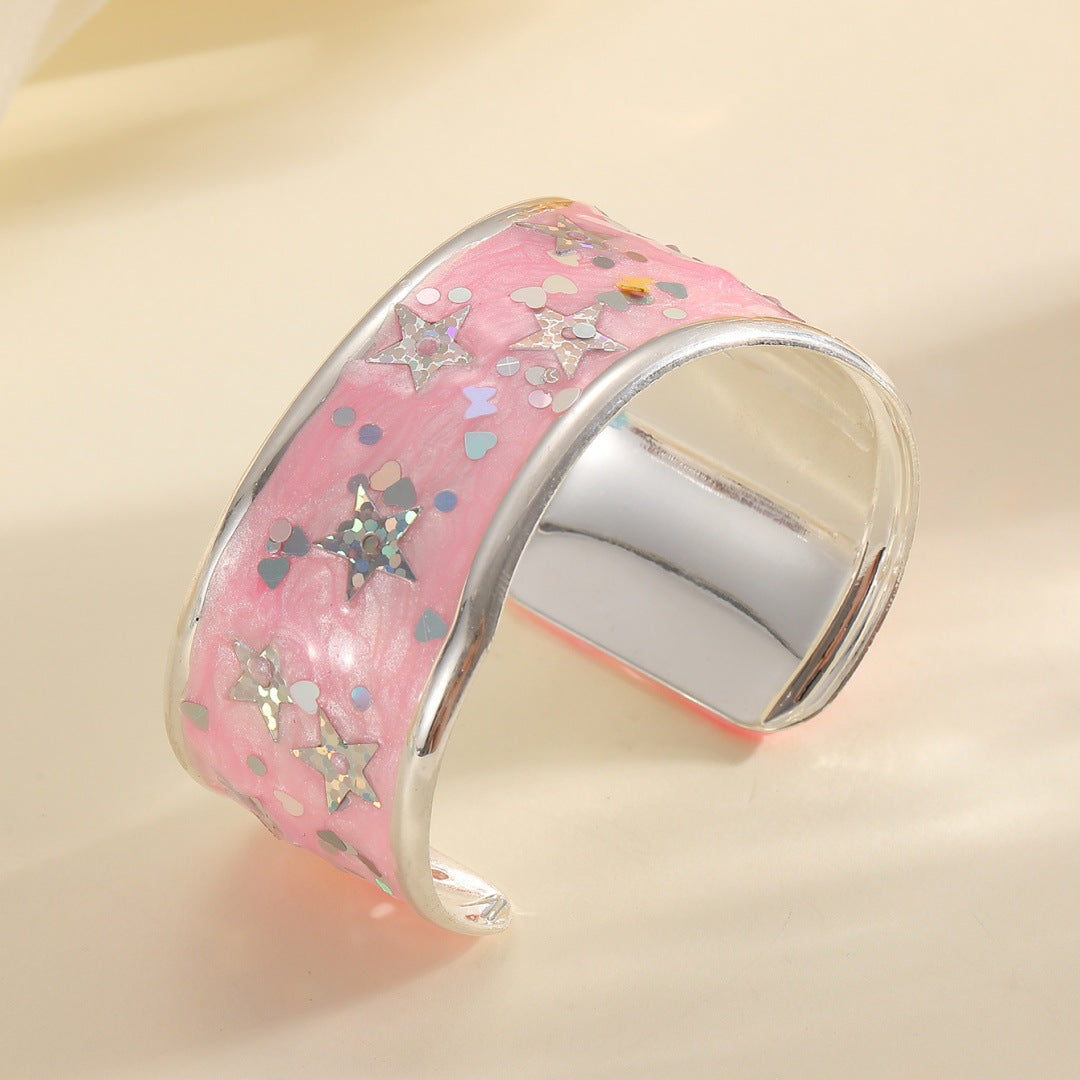 Women Open Bangle with Sparkling Star Motif Symbol Fashion