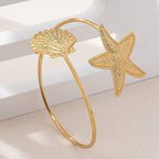 Women Open Bangle with Maritime Star and Shell Design Symbol Fashion