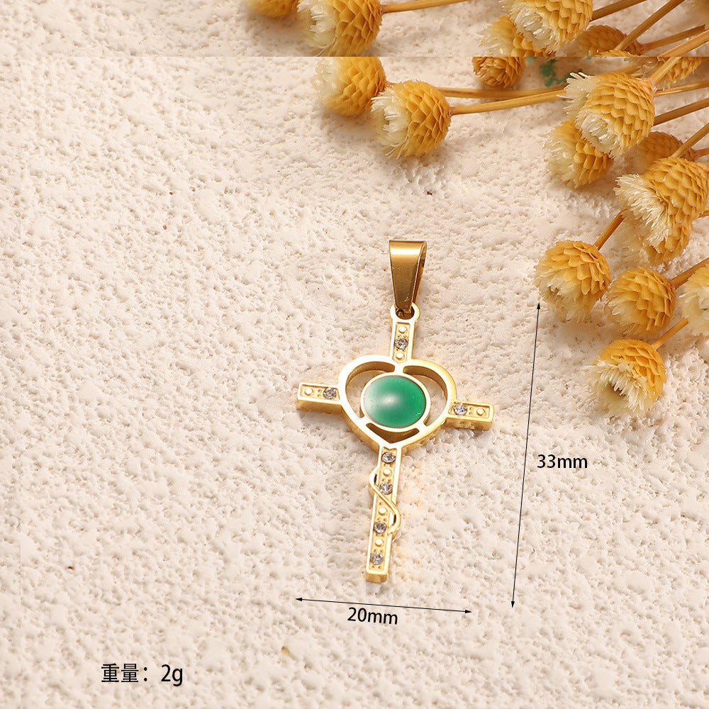 Ladies cross pendant with heart-shaped design and sparkling accents Symbol Fashion