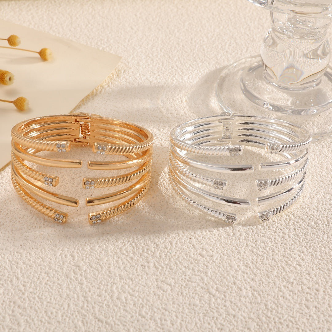 Women's Open Bangle with Modern, Layered Design Symbol Fashion