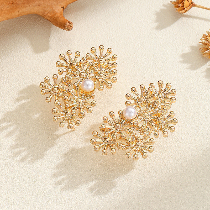 Women’s ear clips with elaborate flower design and pearl accent Symbol Fashion