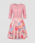 Women's A-line dress with fitted belt and floral pattern