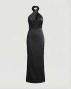Women Elegant Evening Dress with Asymmetric Halterneck and Figure-Hugging Cut